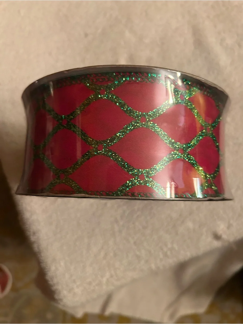 Festive Pink Ribbon with Green Glitter Lattice